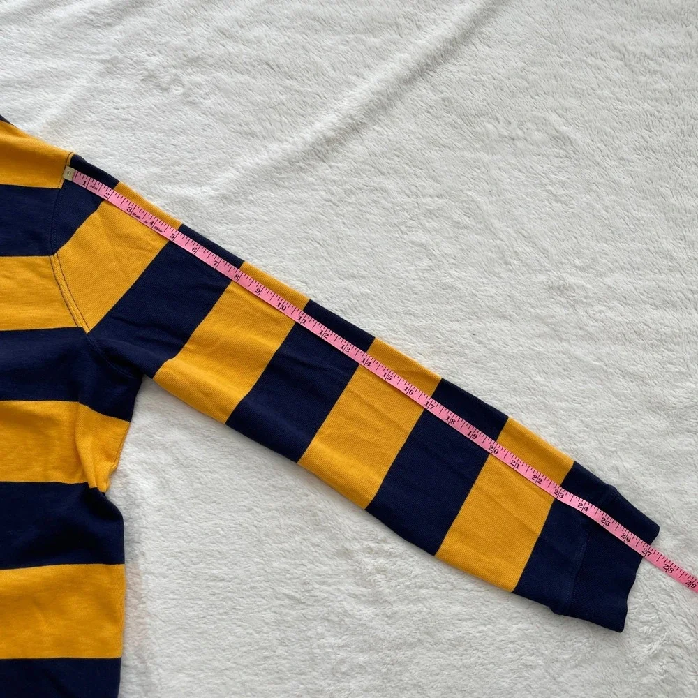 Polo Ralph Lauren Mens Rugby Shirt Navy Yellow Striped Custom Slim Fit Logo XL